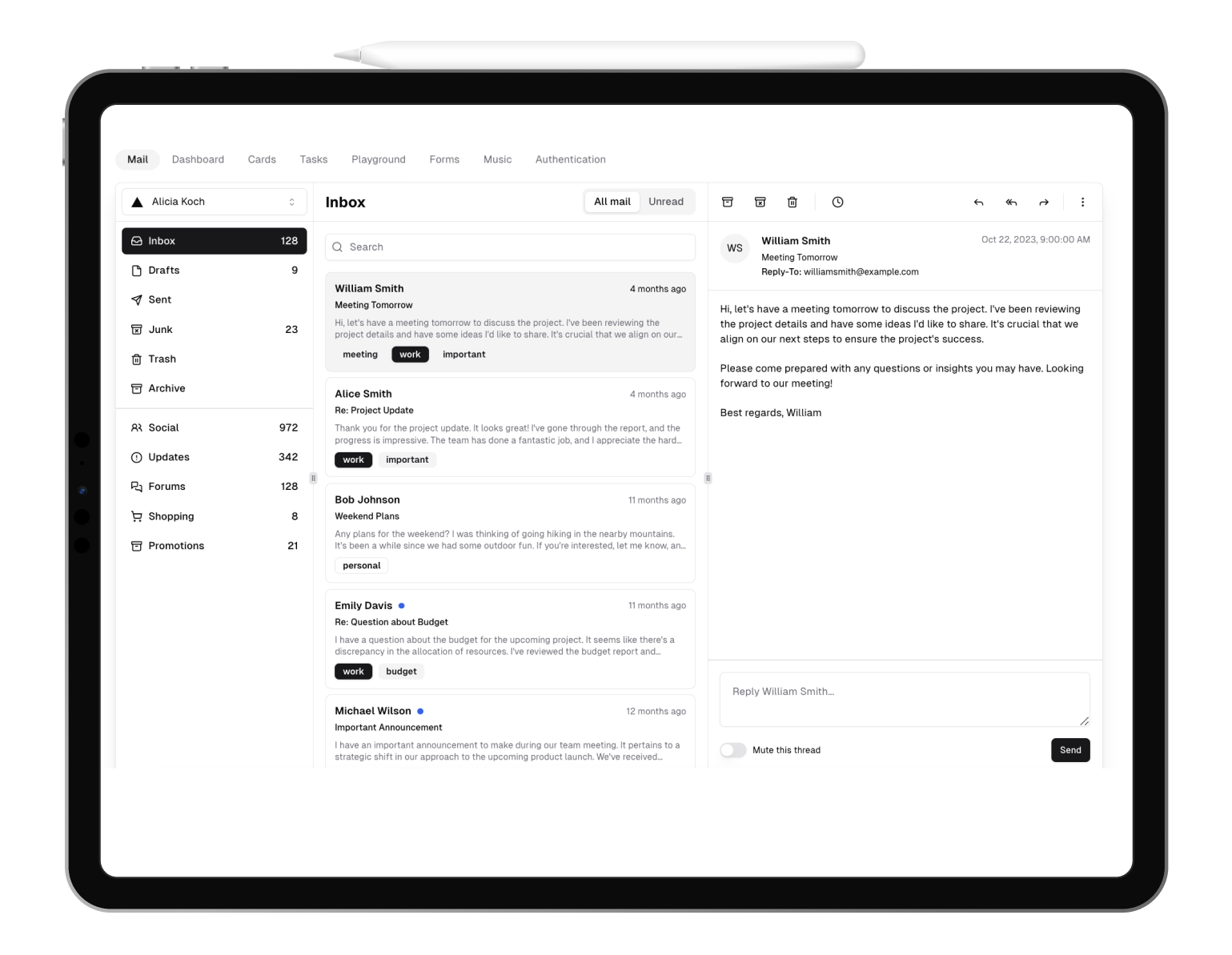 Capture d'écran du produit sur tablette